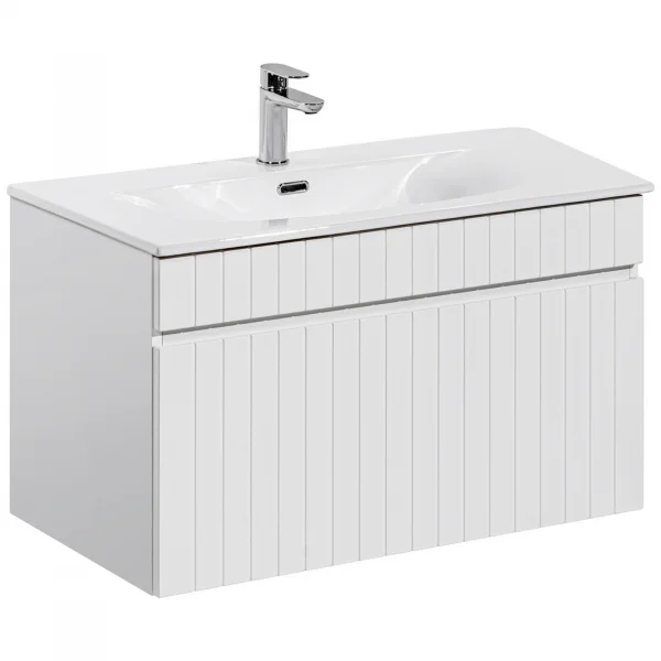 Mobile bagno sospeso 80cm cannettato con lavabo 1 cassettone bianco Autentic