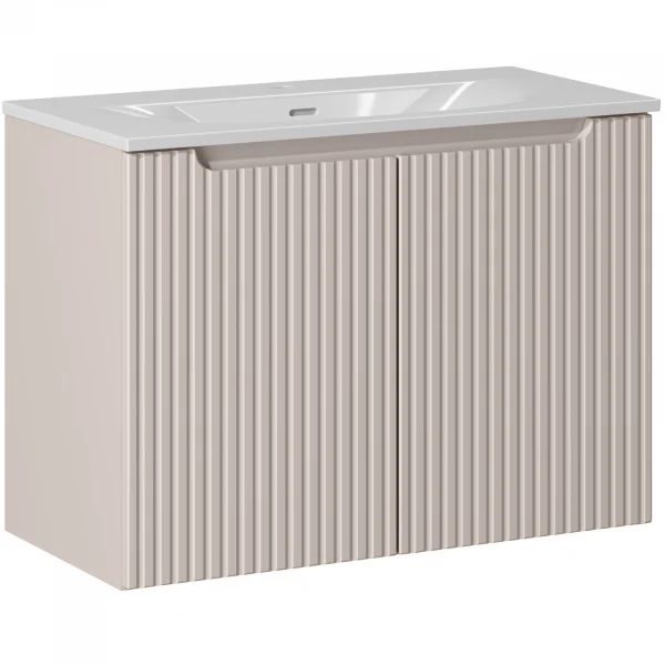 Mobile bagno sospeso 80cm cannettato con lavabo 2 ante beige Cleany