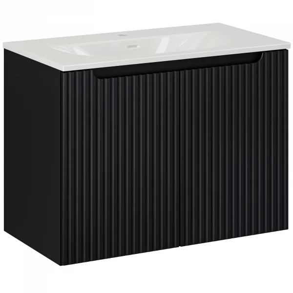 Mobile bagno sospeso 80cm cannettato con lavabo 2 ante nero Cleany