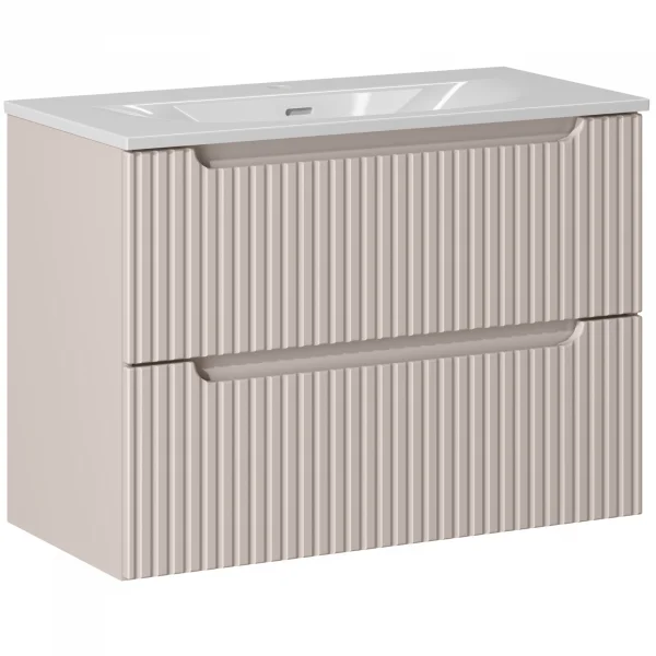Mobile bagno sospeso 80cm cannettato con lavabo 2 cassetti beige Cleany