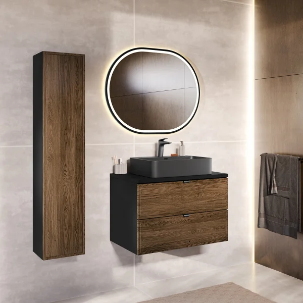 Mobile bagno sospeso 80cm con colonna noce Walnuts