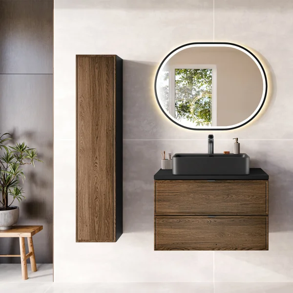 Mobile bagno sospeso 80cm con colonna noce Walnuts