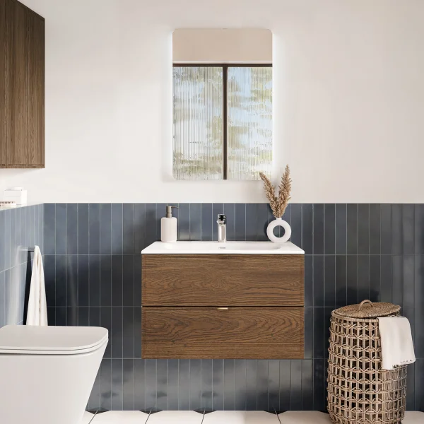 Mobile bagno sospeso 80cm con lavabo 2 cassetti noce Walnuts