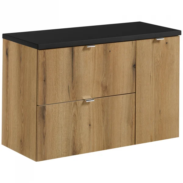 Mobile bagno sospeso 90cm 2 cassetti 1 anta rovere nero Rovery