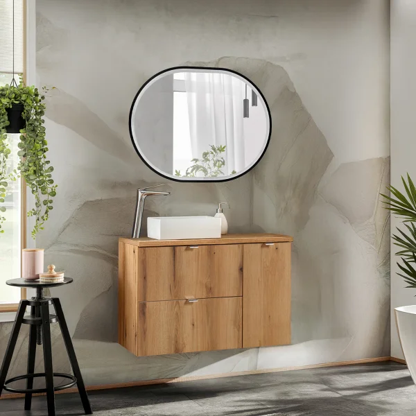 Mobile bagno sospeso 90cm 2 cassetti 1 anta rovere Rovery