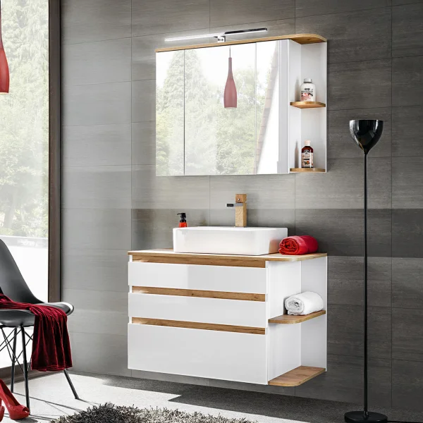 Mobile bagno sospeso 94cm 2 cassetti attrezzati bianco rovere Dual