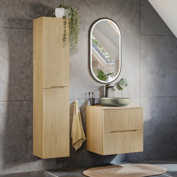 Mobile bagno sospeso cannettato 110cm con colonna rovere Pretty