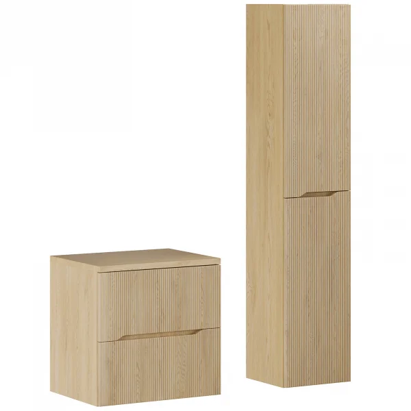 Mobile bagno sospeso cannettato 110cm con colonna rovere Pretty