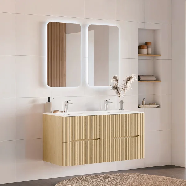 Mobile bagno sospeso cannettato 120cm con doppio lavabo rovere Pretty