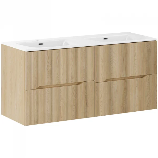 Mobile bagno sospeso cannettato 120cm con doppio lavabo rovere Pretty
