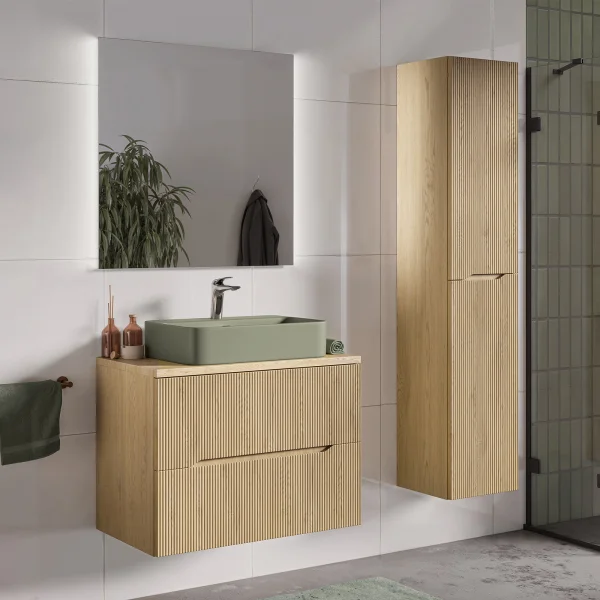 Mobile bagno sospeso cannettato 130cm con colonna rovere Pretty