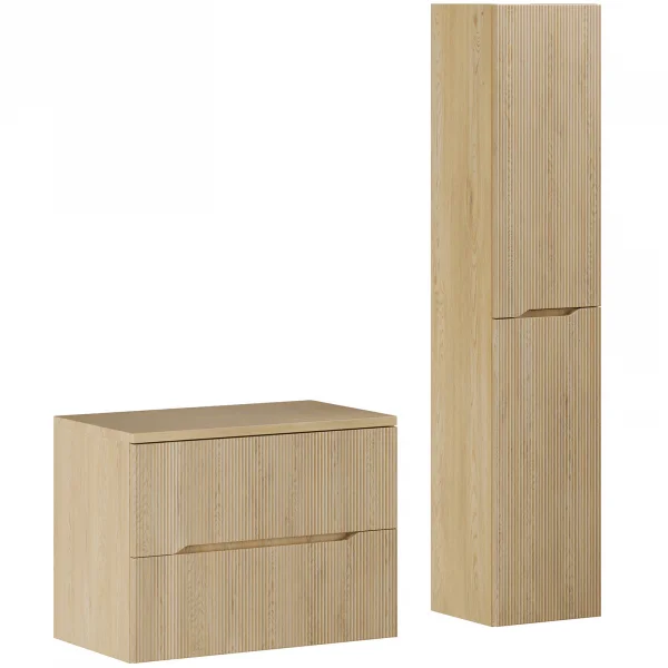 Mobile bagno sospeso cannettato 130cm con colonna rovere Pretty