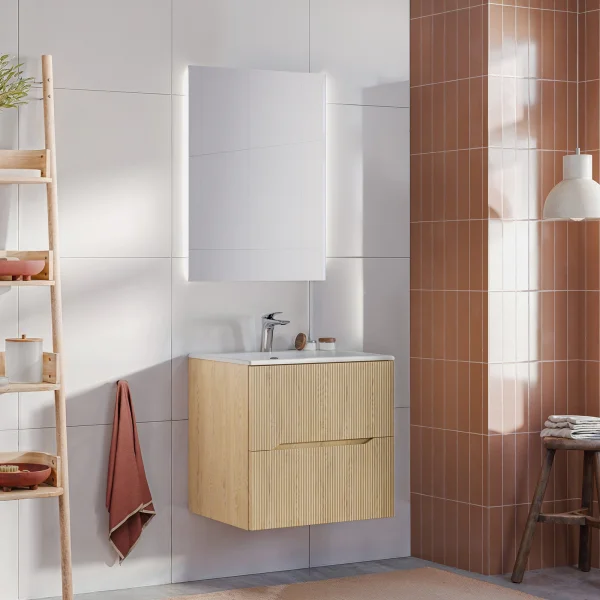 Mobile bagno sospeso cannettato 60cm con lavabo rovere Pretty