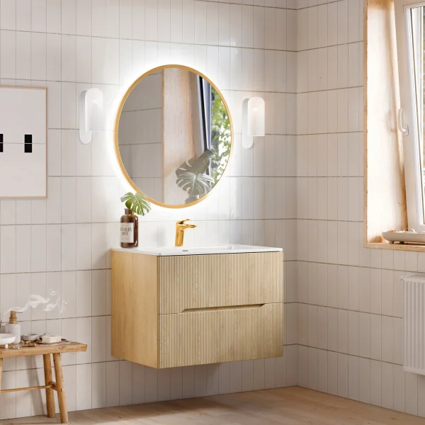 Mobile bagno sospeso cannettato 80cm con lavabo rovere Pretty