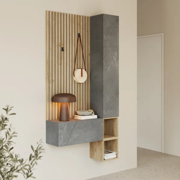 Mobile ingresso consolle 98x196h cm cannetatto rovere chiaro antracite Sunset Decor 1002