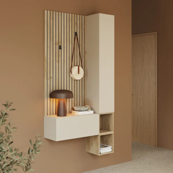Mobile ingresso consolle 98x196h cm cannetatto rovere chiaro beige cashmere Sunset Decor 1002