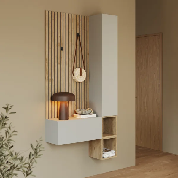 Mobile ingresso consolle 98x196h cm cannetatto rovere chiaro grigio chiaro Sunset Decor 1002