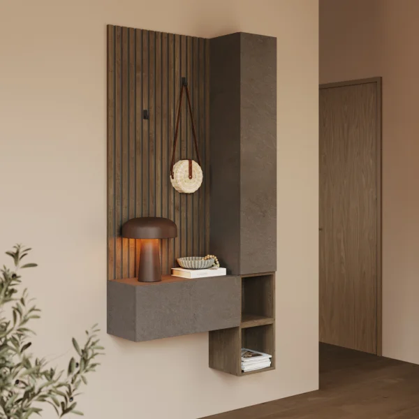 Mobile ingresso consolle 98x196h cm cannetatto rovere scuro marrone bronzo Sunset Decor 1002
