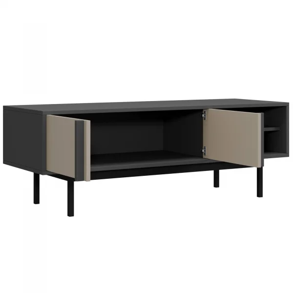 Mobile porta tv 123x43 cm 2 ante 2 vani a giorno antracite beige Essenzia