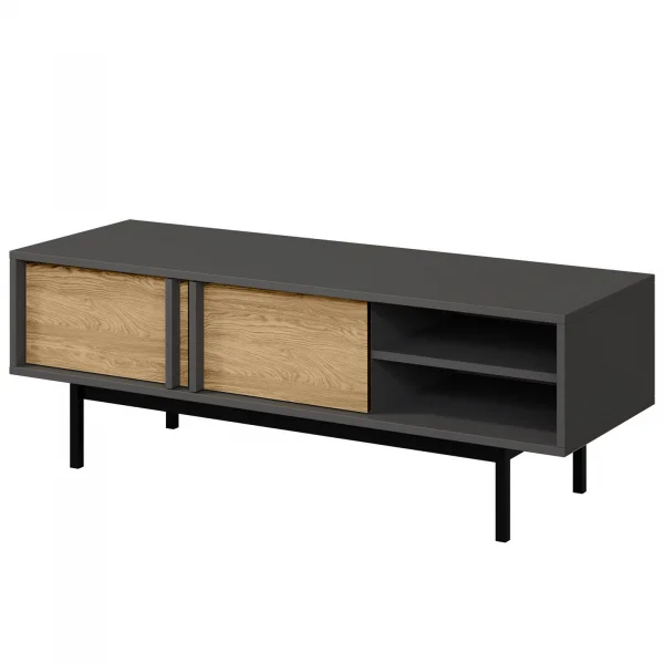 Mobile porta tv 123x43 cm 2 ante 2 vani a giorno antracite rovere Essenzia