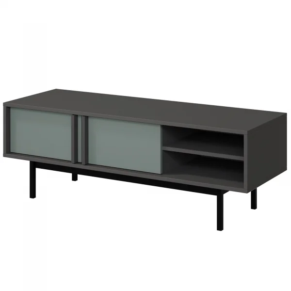 Mobile porta tv 123x43 cm 2 ante 2 vani a giorno antracite verde Essenzia