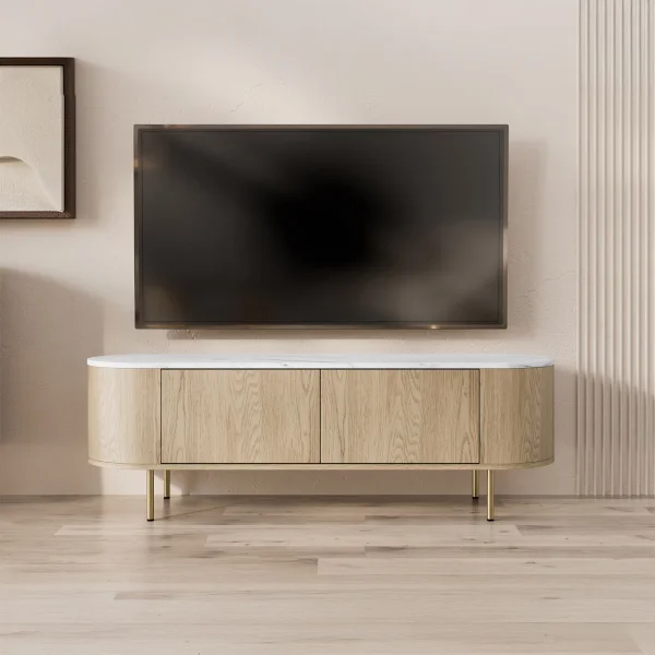 Mobile porta tv 139x45h cm 2 ante rovere effetto marmo bianco Roundi