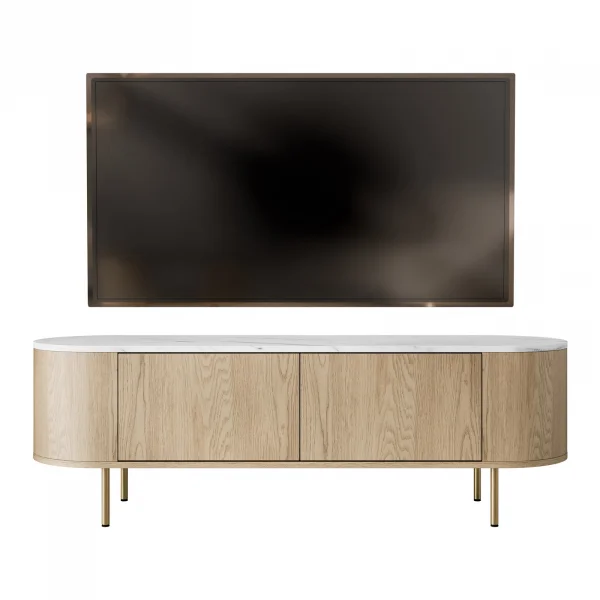 Mobile porta tv 139x45h cm 2 ante rovere effetto marmo bianco Roundi