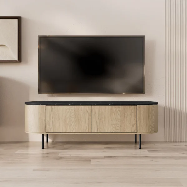 Mobile porta tv 139x45h cm 2 ante rovere effetto marmo nero Roundi