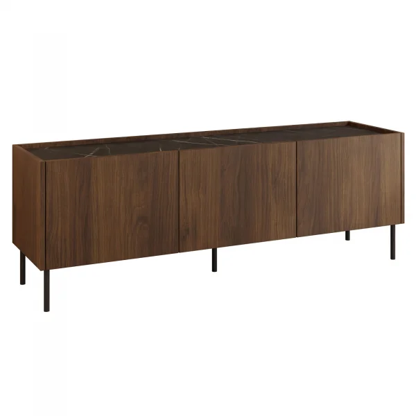 Mobile porta TV 144x50h cm 3 ante piano effetto marmo nero noce Caliva