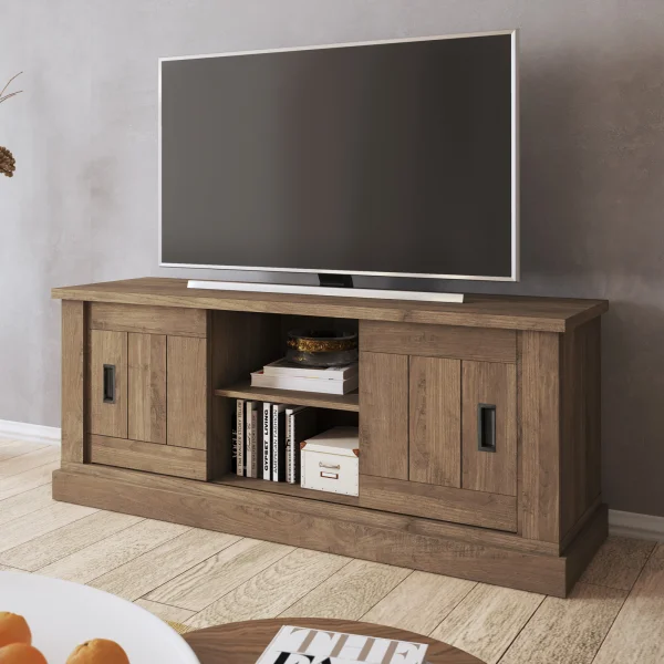 Mobile porta TV 145x60h cm 2 ante 2 vani a giorno noce nero Islen