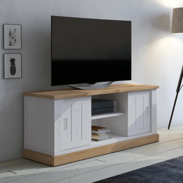 Mobile porta TV 145x60h cm 2 ante scorrevoli 2 vani a giorno bianco opaco rovere Islen