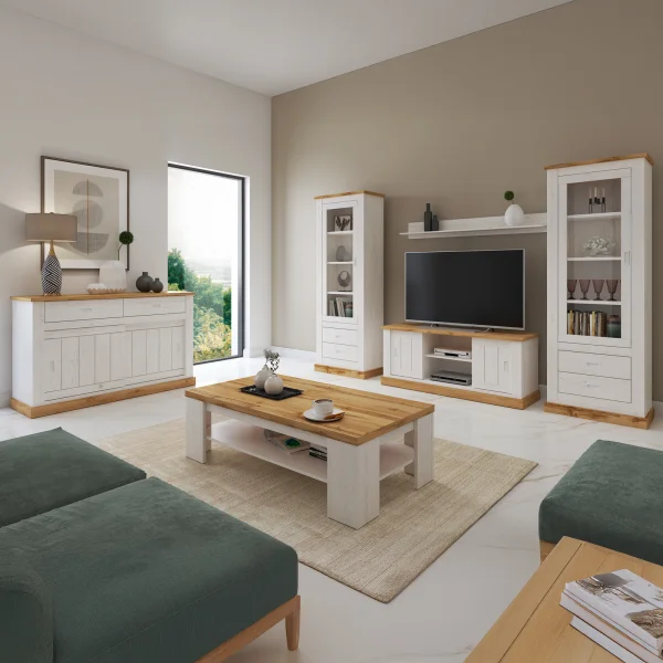 Mobile porta TV 145x60h cm 2 ante scorrevoli 2 vani a giorno bianco opaco rovere Islen