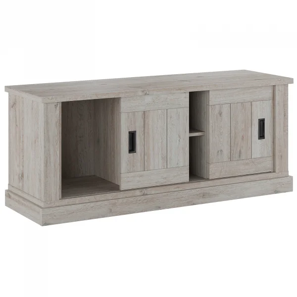 Mobile porta TV 145x60h cm 2 ante scorrevoli 2 vani a giorno rovere grigio nero Islen