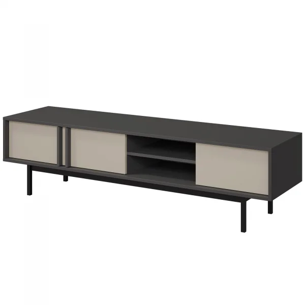 Mobile porta tv 163x43 cm 3 ante 2 vani a giorno antracite beige Essenzia