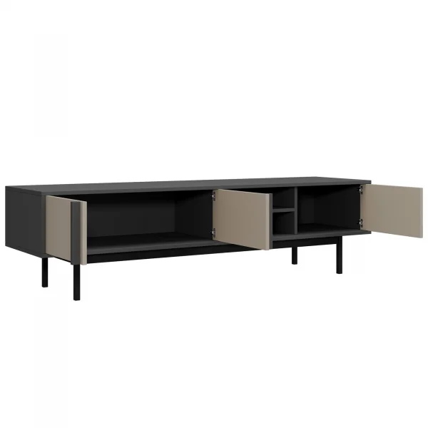 Mobile porta tv 163x43 cm 3 ante 2 vani a giorno antracite beige Essenzia