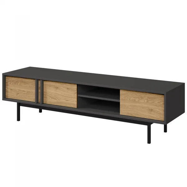 Mobile porta tv 163x43 cm 3 ante 2 vani a giorno antracite rovere Essenzia