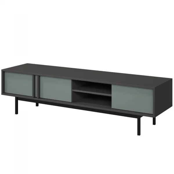 Mobile porta tv 163x43 cm 3 ante 2 vani a giorno antracite verde Essenzia