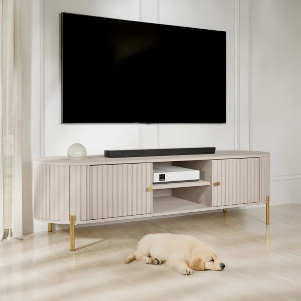 Mobile porta tv 175x54h cm cannettato 2 ante beige cashmere Zurik