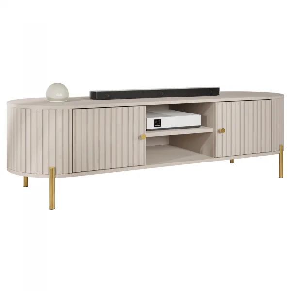Mobile porta tv 175x54h cm cannettato 2 ante beige cashmere Zurik