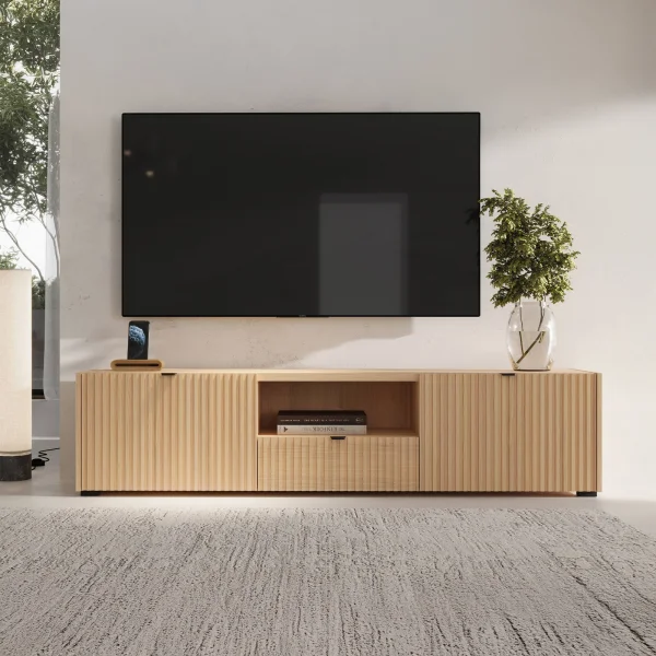 Mobile porta tv 179x42h cm cannettato 2 ante 1 cassetto rovere Sally