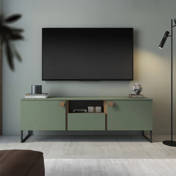 Mobile porta TV 179x60h cm 2 ante 1 cassetto verde salvia scuro rovere Selvia