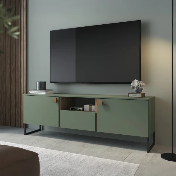 Mobile porta TV 179x60h cm 2 ante 1 cassetto verde salvia scuro rovere Selvia