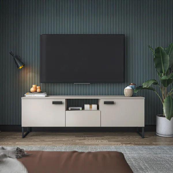 Mobile porta TV 179x60h cm 2 ante a ribalta 1 cassetto cashmere nero Casmira