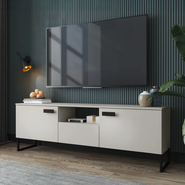 Mobile porta TV 179x60h cm 2 ante a ribalta 1 cassetto cashmere nero Casmira