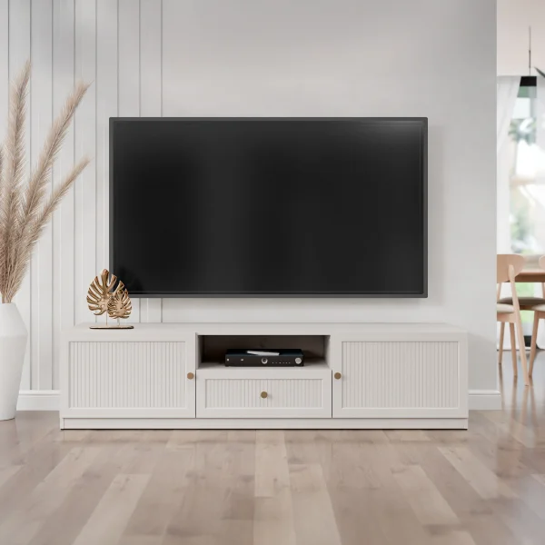 Mobile porta tv 180x44h cm cannettato 2 ante 1 cassetto beige cashmere Rolly