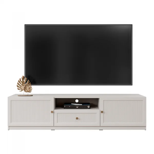Mobile porta tv 180x44h cm cannettato 2 ante 1 cassetto beige cashmere Rolly