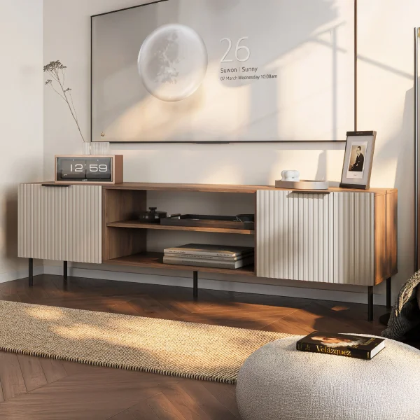 Mobile porta TV 181x53h cm 2 ante 2 vani a giorno beige cashmere noce Serenia