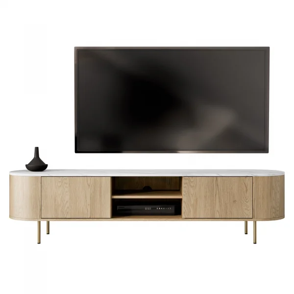 Mobile porta tv 184x45h cm 2 vani rovere effetto marmo bianco Roundi