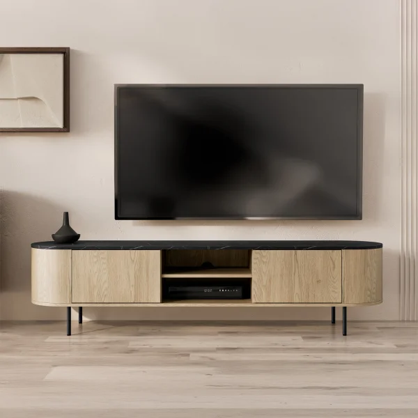 Mobile porta tv 184x45h cm 2 vani rovere effetto marmo nero Roundi