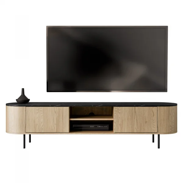 Mobile porta tv 184x45h cm 2 vani rovere effetto marmo nero Roundi